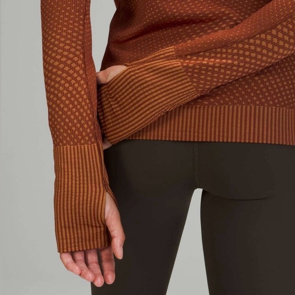 Lululemon sz 8 Rest Less Pullover Grid Warp Date Brown/Desert Sun long sleeve - Picture 2 of 7